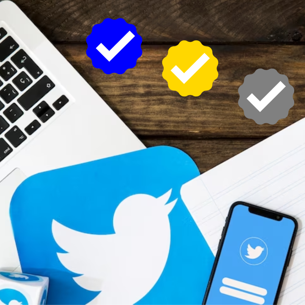 Blue, gold and grey Twitter checkmarks